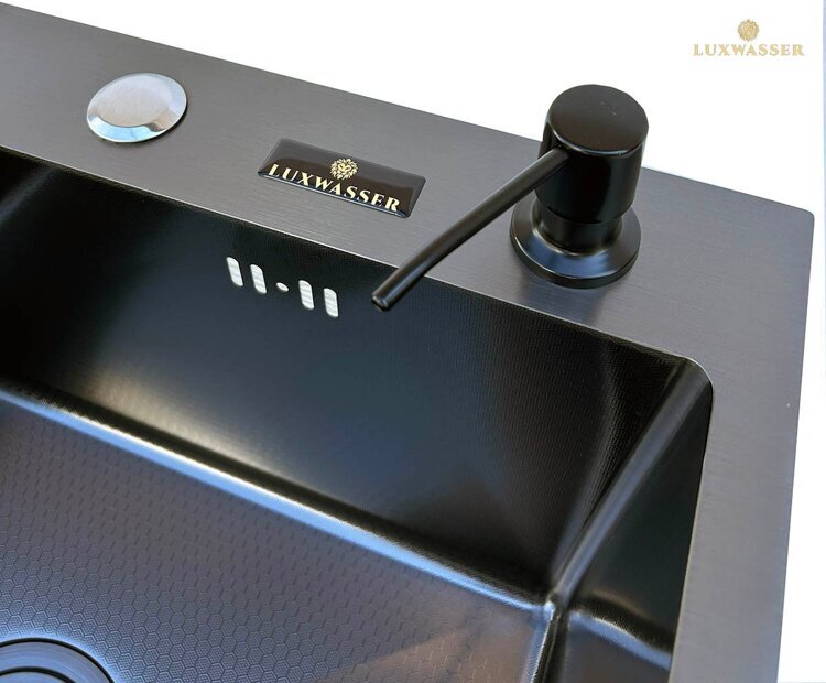 Мойка для кухни из нержавейки PVD Графит Декор 500х440 LUXWASSER 31254 + Сифон, Дозатор, Коландер