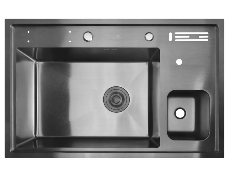 Мойка для кухни из нержавейки PVD Сатин Wisent WM37850 + Сифон, Ринзер, Контейнер для мусора