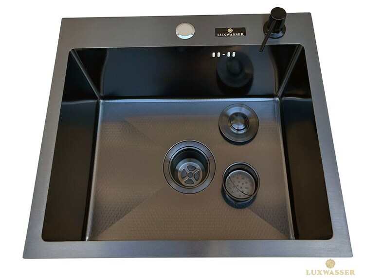 Мойка для кухни из нержавейки PVD Графит Декор 500х440 LUXWASSER 31254 + Сифон, Дозатор, Коландер