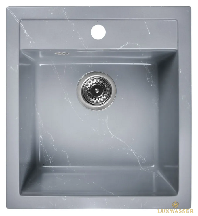 Мойка для кухни мраморная 500х450 Серо-белая LUXWASSER 31112 + Сифон