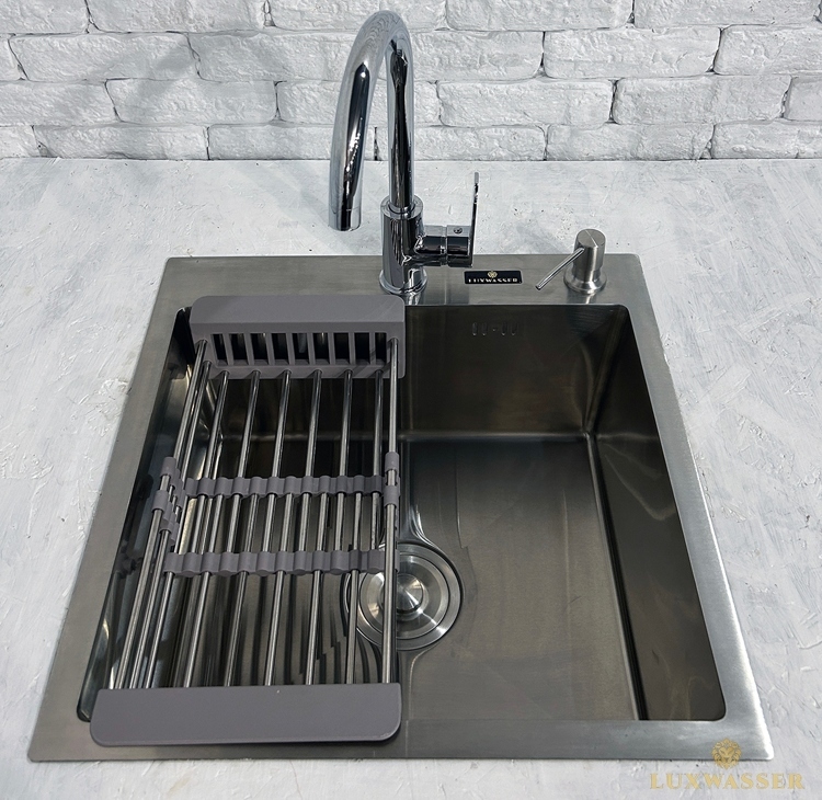 Мойка для кухни из нержавейки PVD Сатин 600х500 LUXWASSER 30986 + Сифон, коландер, дозатор мыла