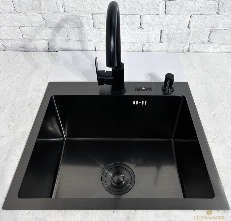 Мойка для кухни из нержавейки PVD Графит Декор 500х440 LUXWASSER 31254 + Сифон, Дозатор, Коландер