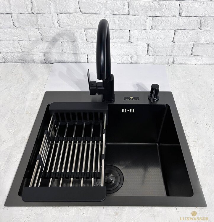 Мойка для кухни из нержавейки PVD Графит Декор 500х440 LUXWASSER 31254 + Сифон, Дозатор, Коландер