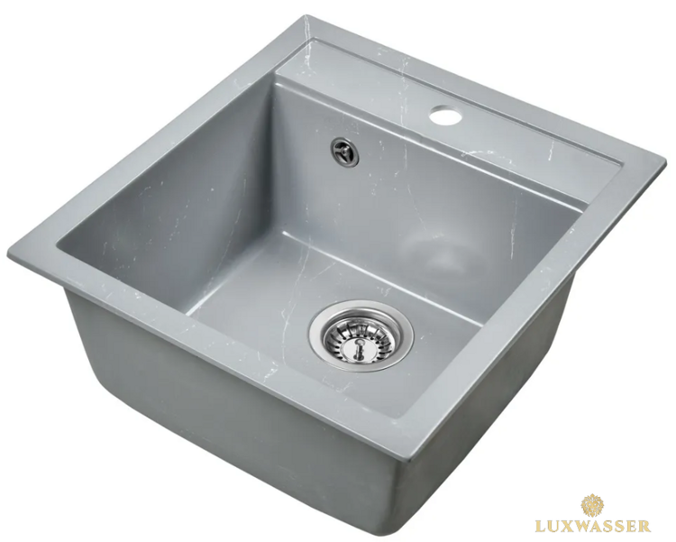 Мойка для кухни мраморная 500х450 Серо-белая LUXWASSER 31112 + Сифон