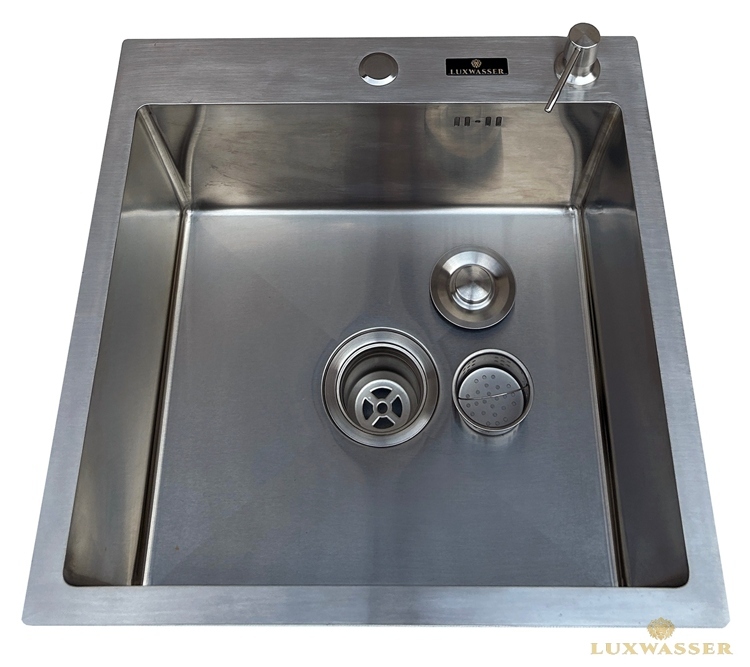 Мойка для кухни из нержавейки PVD Сатин 600х500 LUXWASSER 30986 + Сифон, коландер, дозатор мыла