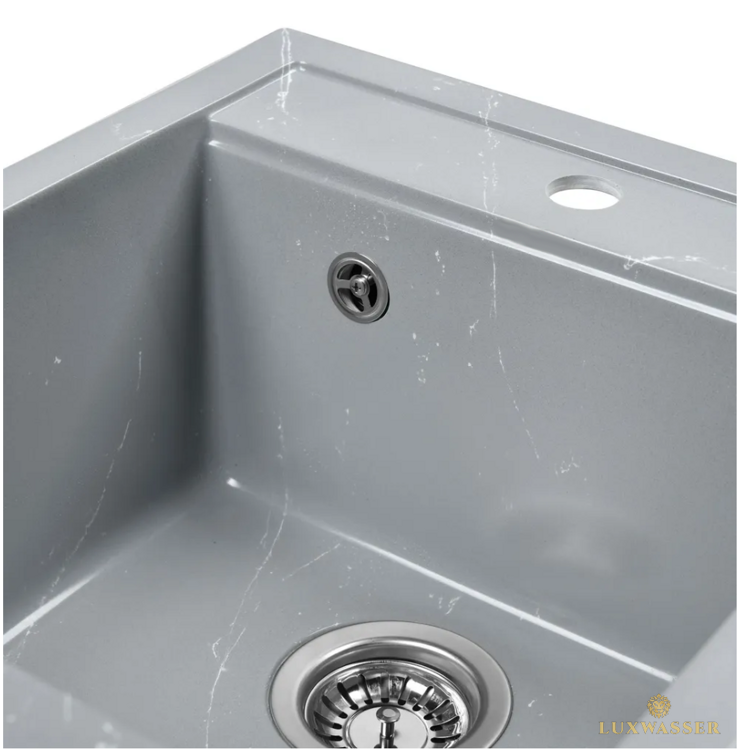 Мойка для кухни мраморная 500х450 Серо-белая LUXWASSER 31112 + Сифон